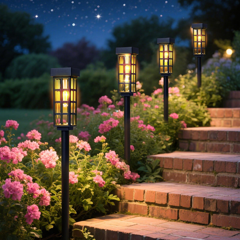 PASAMIC solar pathway light dusk close-up showing warm glow for inviting walkways