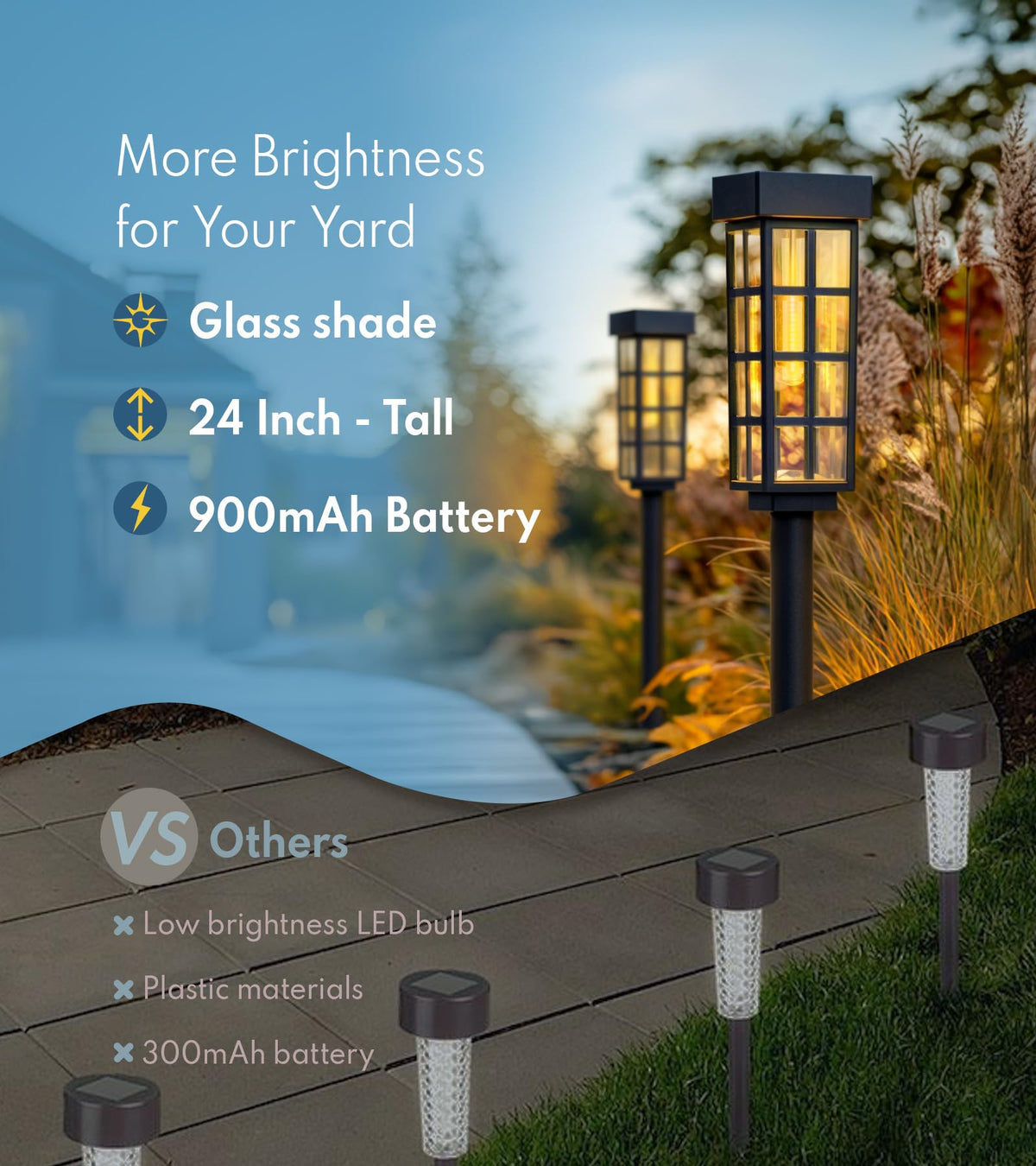 PASAMIC solar pathway light stake installed demonstrating tool-free setup