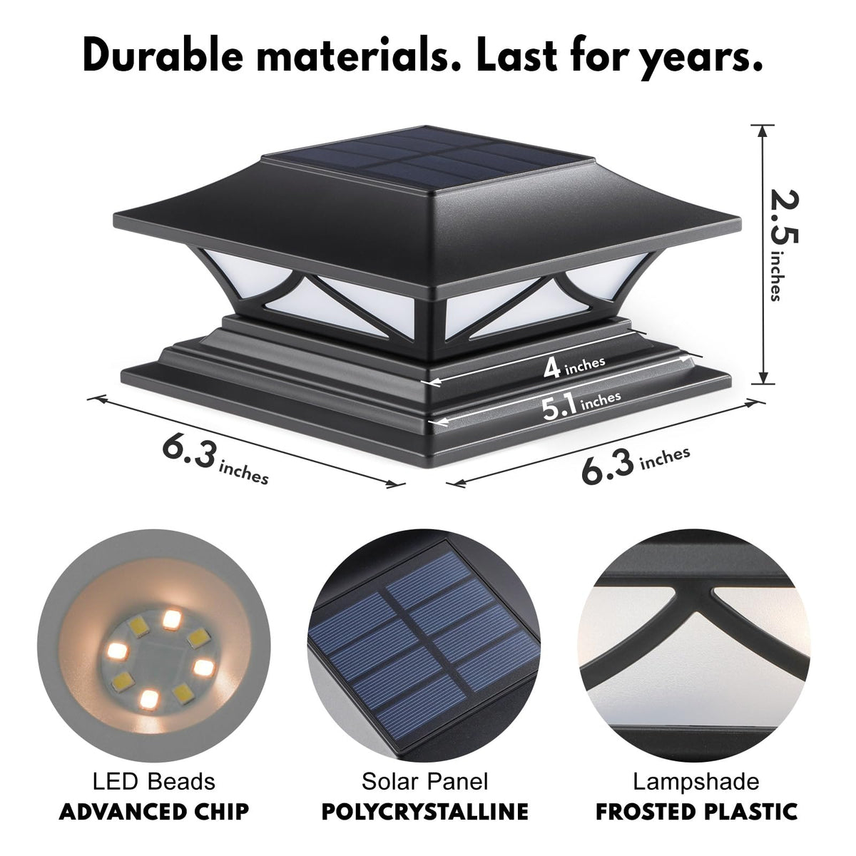 PASAMIC solar post cap light on a 6x6 post adds sturdy outdoor lighting