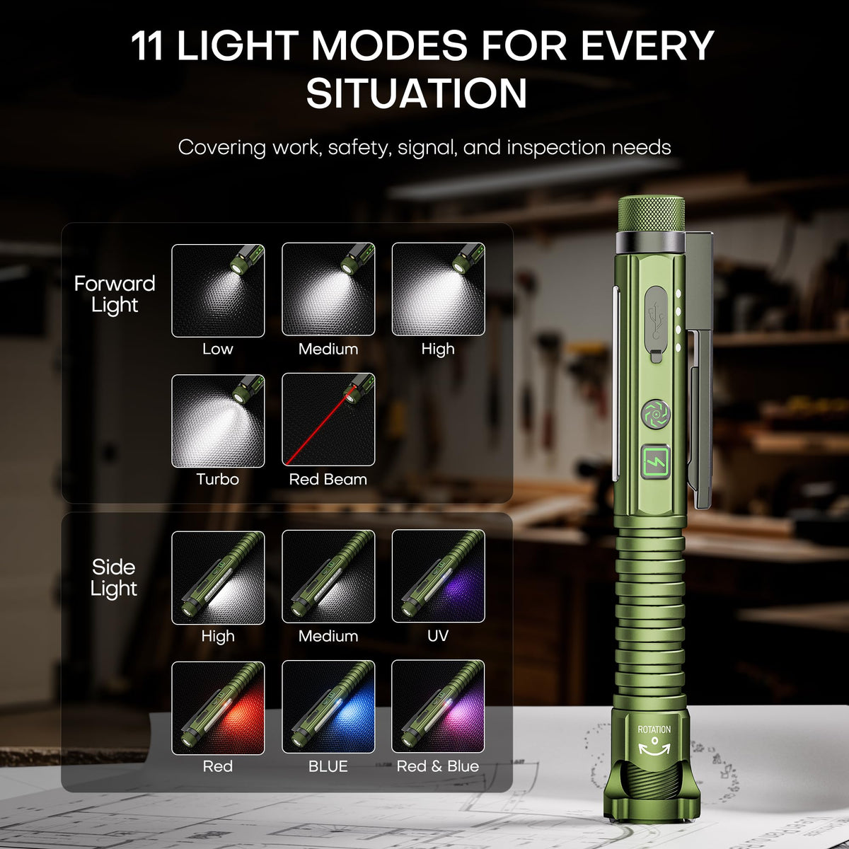 PASIION EDC flashlight 11 modes including side light for versatile tasks