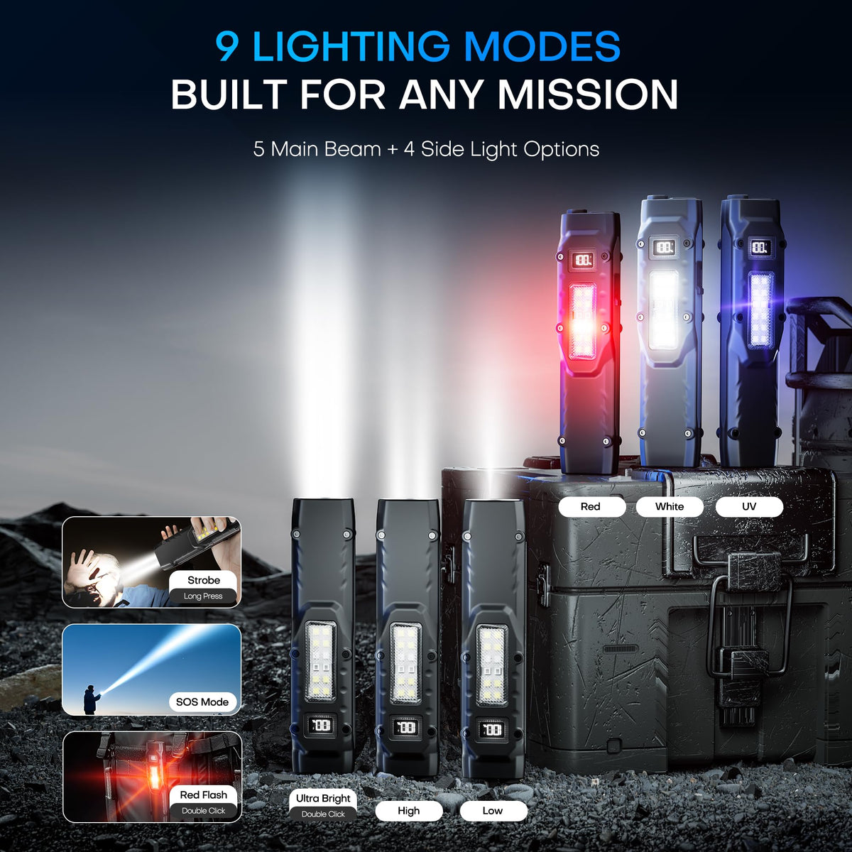 PASIION EDC flashlight dual-switch design for quick main and side light access.