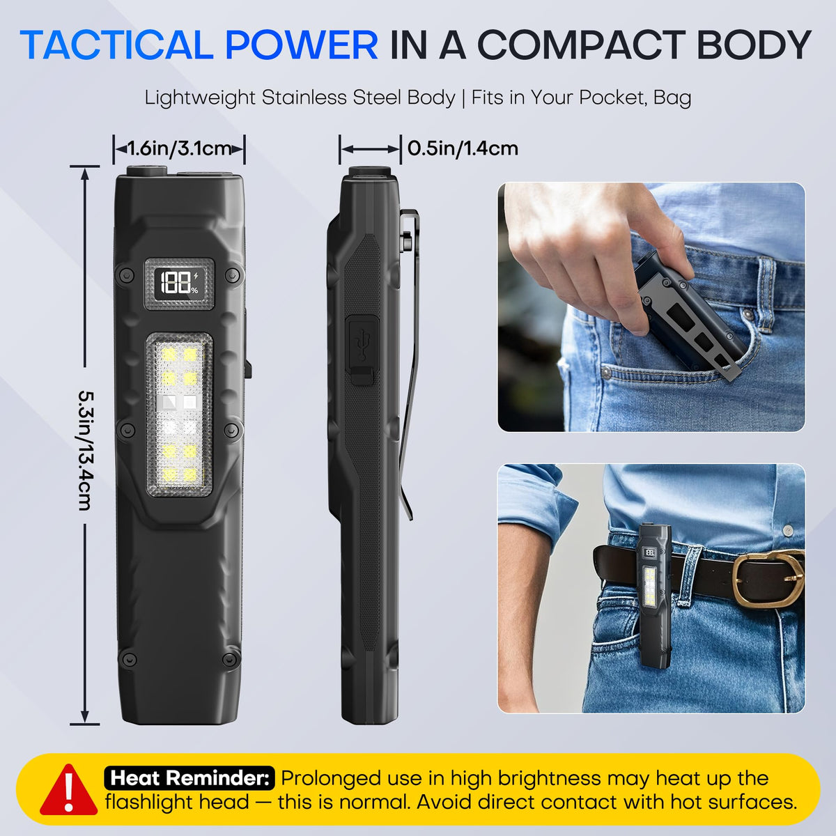 PASIION EDC flashlight red strobe for emergency signaling.