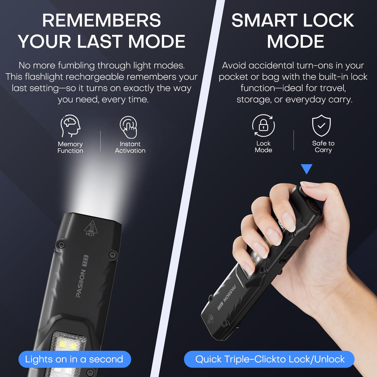 PASIION EDC flashlight side light in UV for checks.