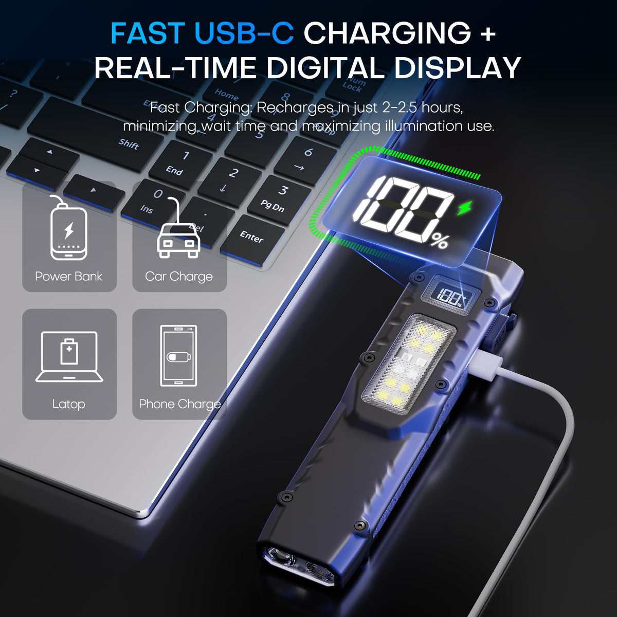 PASIION EDC flashlight side light in white for work tasks.