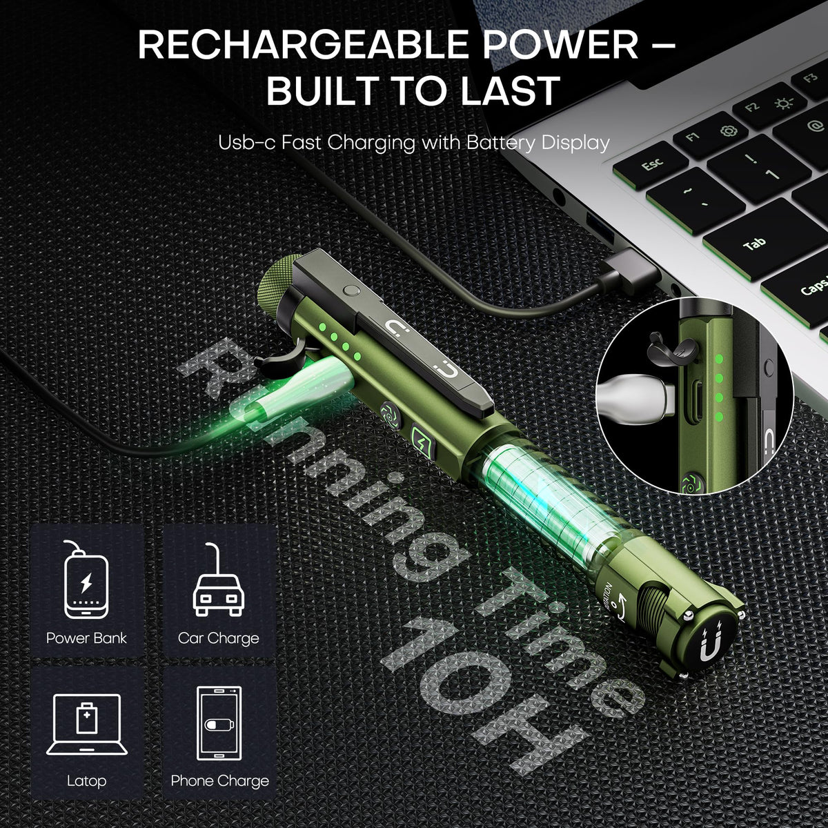 PASIION EDC flashlight USB-C recharge with battery indicator for power awareness