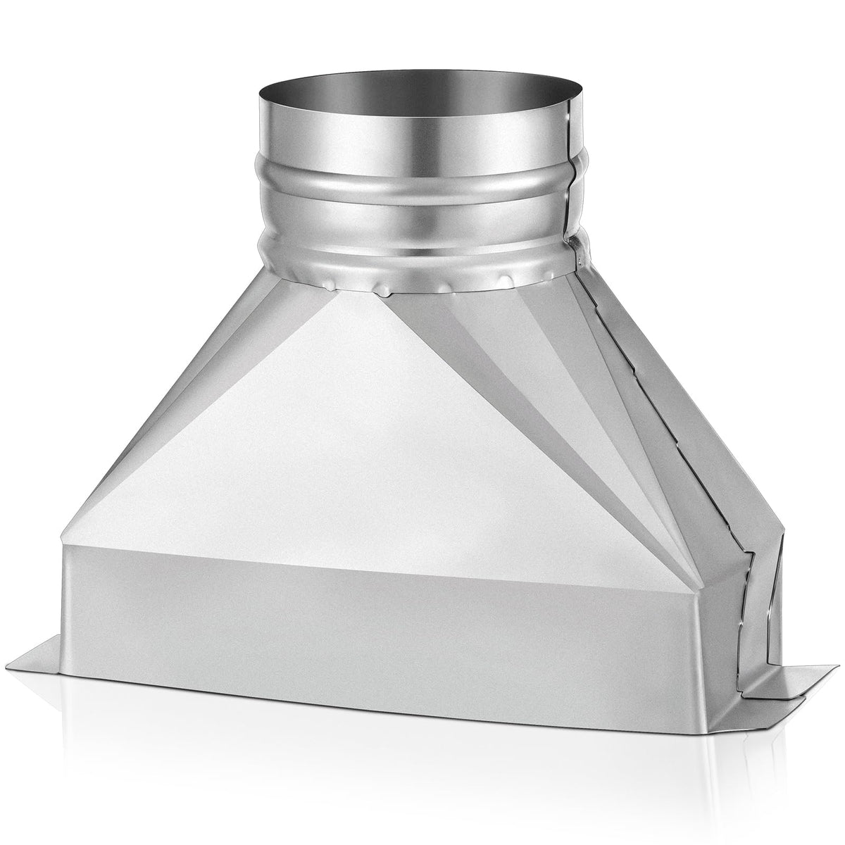 Pasimy rectangular-to-round duct connector showing a compact, leak-free fit for tight spaces.