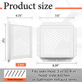 Pasimy white stainless steel vent cover fits hooded exhaust vents for versatility.