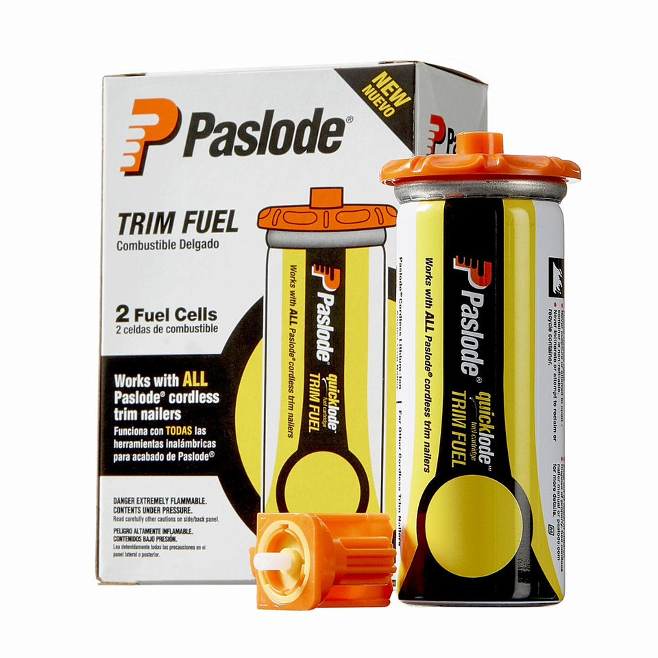 Paslode universal fuel cell front view showing quick-load design for finish nailers.