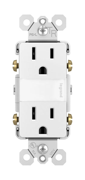 Pass & Seymour Radiant night-light outlet white offers gentle hallway illumination for safer nighttime navigation.