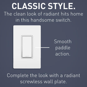 Pass & Seymour radiant paddle action close-up showing smooth control.