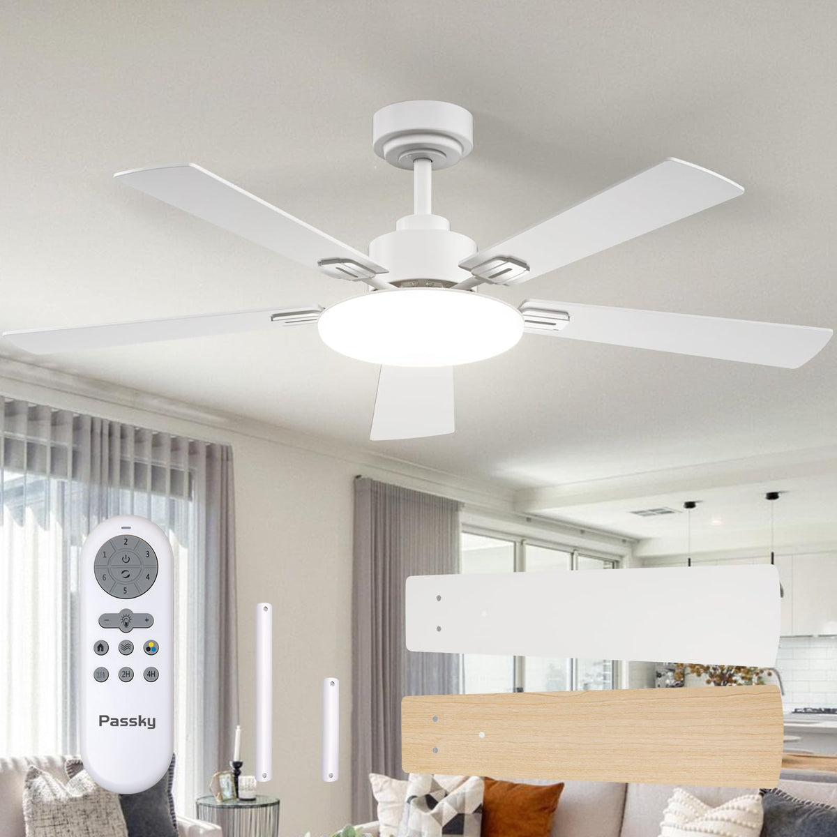 Passky 52-inch ceiling fan with light remote for cool comfort.