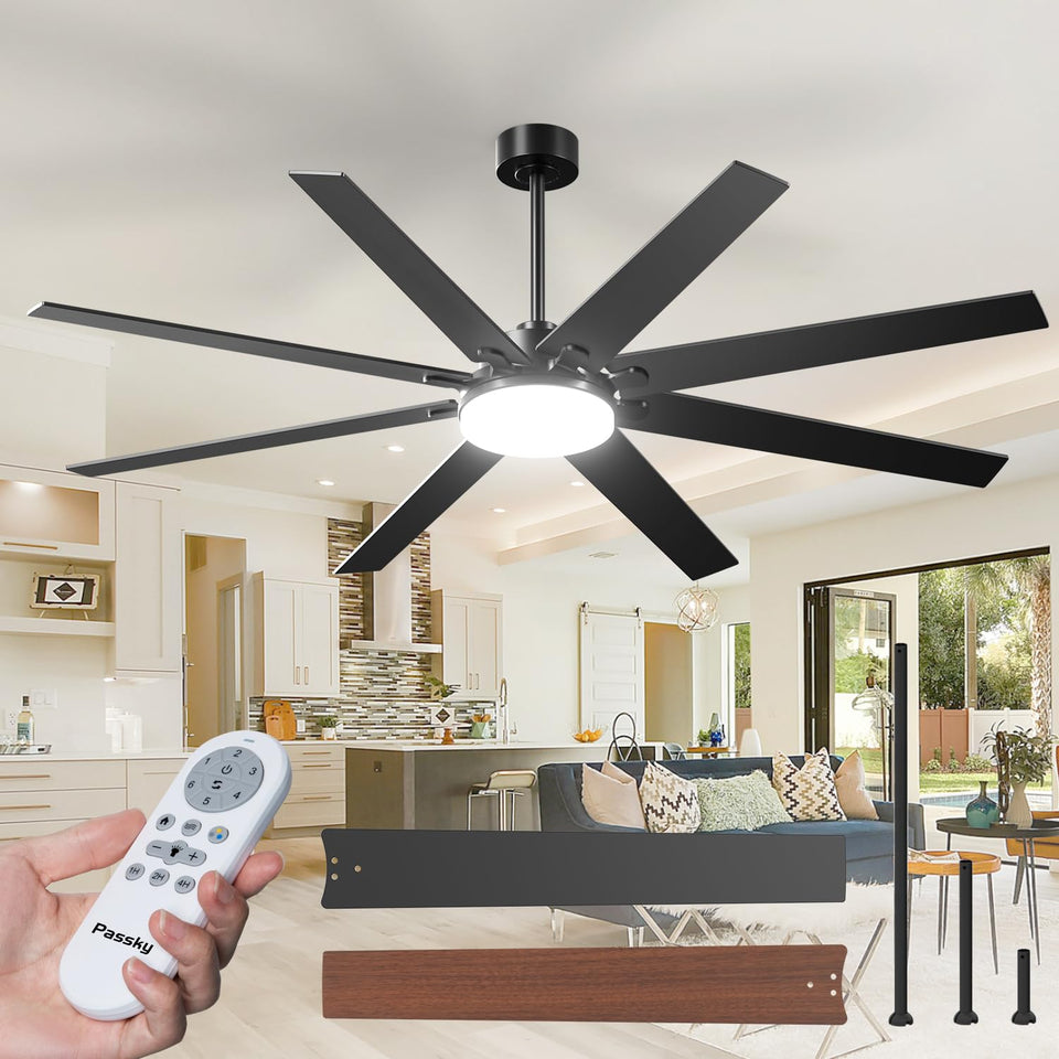 Passky 72-inch ceiling fan with light providing broad cooling for large living areas