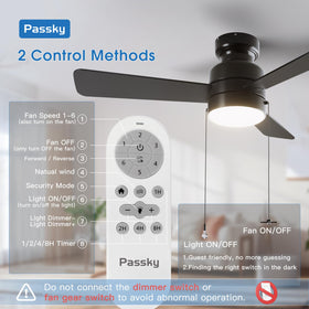 Passky flush-mount ceiling fan designed for low ceilings in compact spaces.