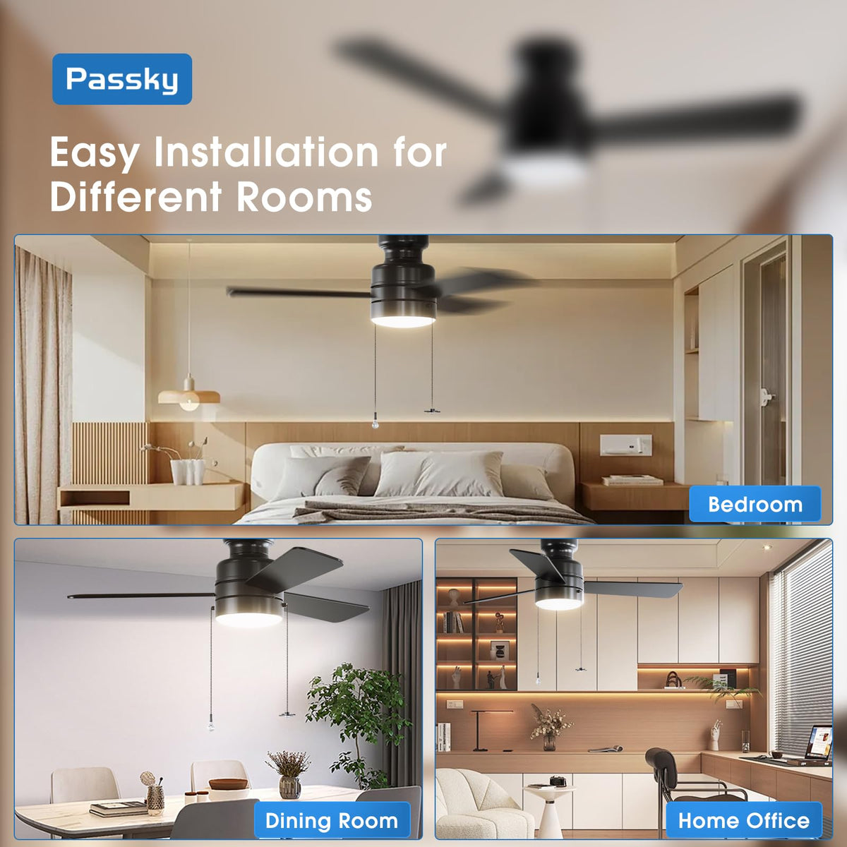 Passky outdoor-ready ceiling fan suitable for covered patios and breezeways.
