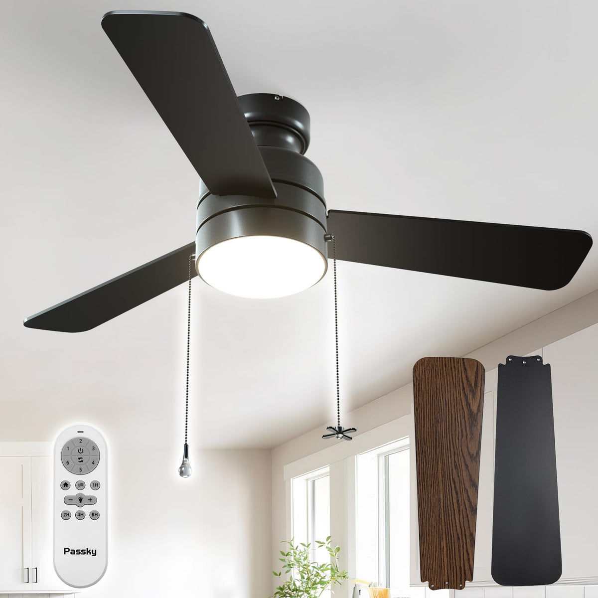 Passky 42-inch ceiling fan with light for cool, ambient living room comfort.