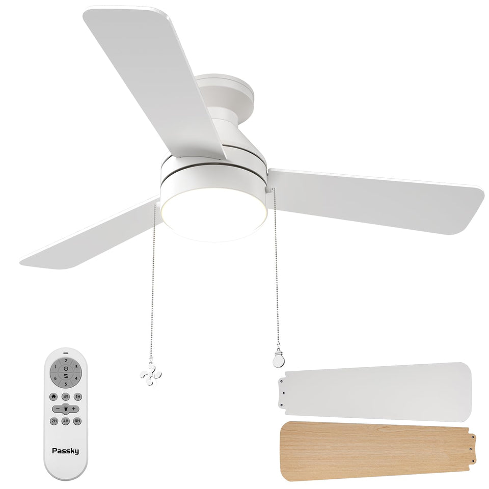 Passky 42-inch ceiling fan with light ideal for bedrooms, delivering steady cooling and ambient illumination