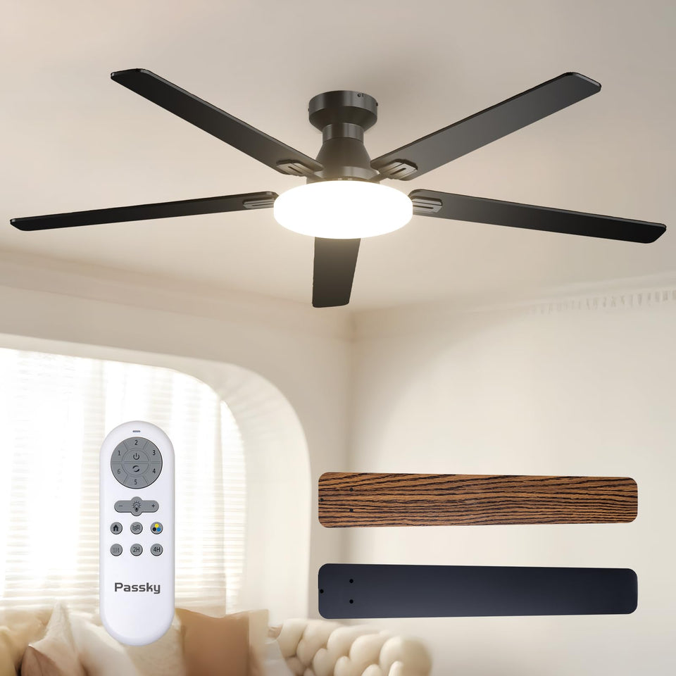 Passky 60-inch ceiling fan with light for even cooling and ambient illumination.