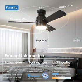Passky pull-chain ceiling fan with decorative switches for easy dark-room use.