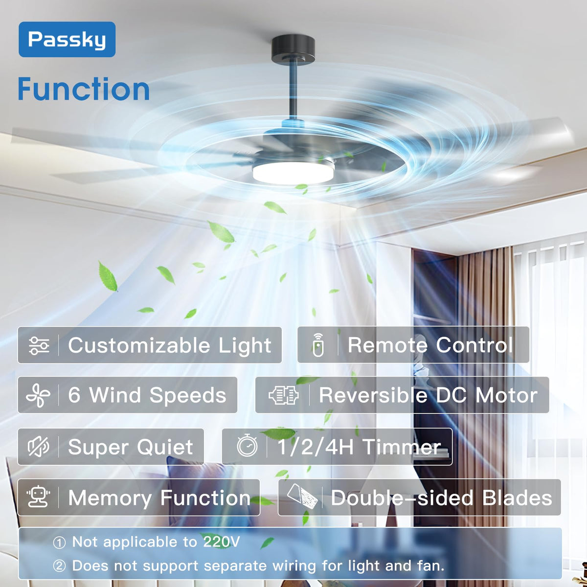 Passky ceiling fan remote control for easy speed and light adjustments