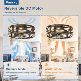 Passky flush-mount ceiling fan installed in a modern bedroom setting.