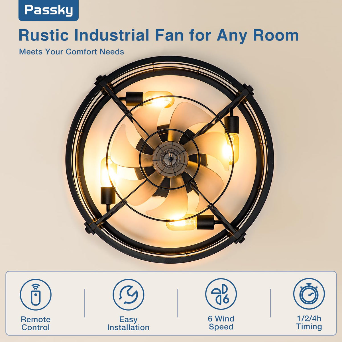 Passky four E26 sockets for customizable bulb choices