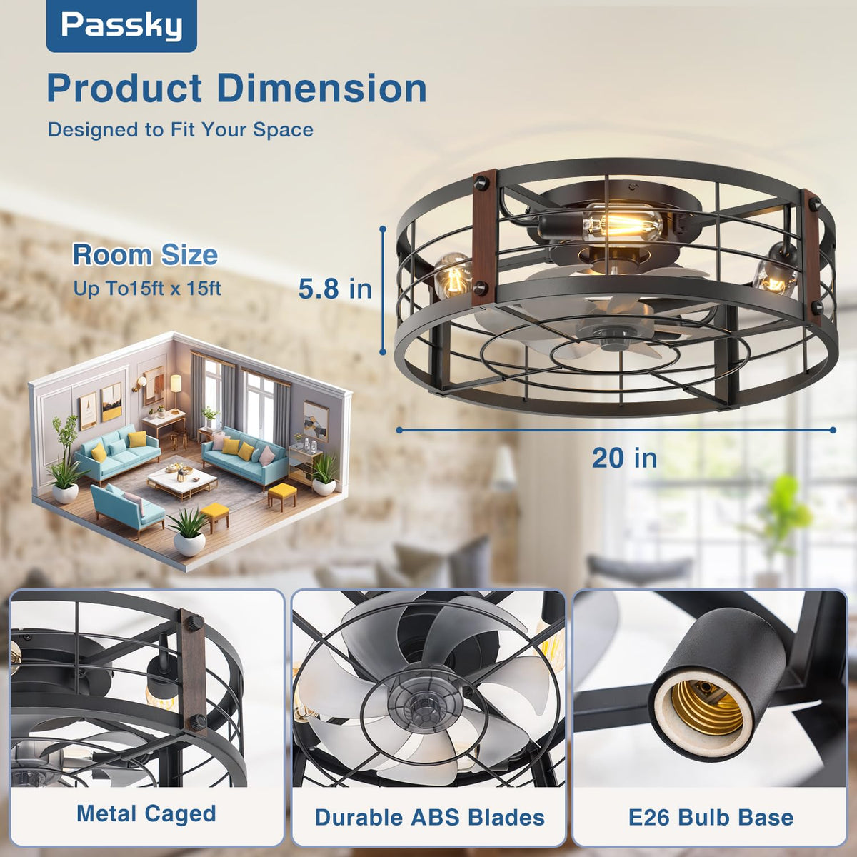 Passky industrial black cage fan adds stylish cooling to living areas.