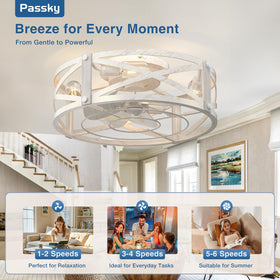 Passky low-profile ceiling fan fits flush ceilings in small rooms.