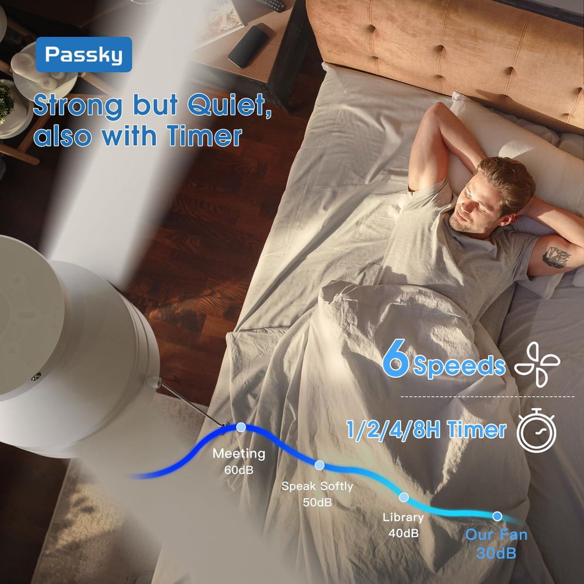 Passky quiet operation keeps bedrooms calm with low noise levels for restful nights