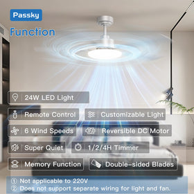 Passky remote-control ceiling fan enables precise control of fan and light.