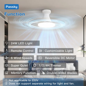 Passky remote-controlled ceiling fan demonstrates convenient on/off and speed control.