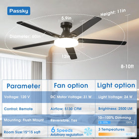 Passky reversible DC motor blades white and yellow wood grain.