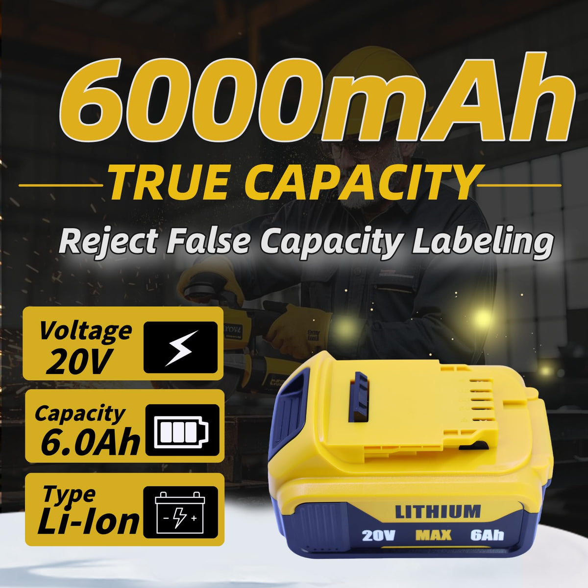 Passnag 6000mAh replacement battery for DeWalt 20V MAX DCB200 series