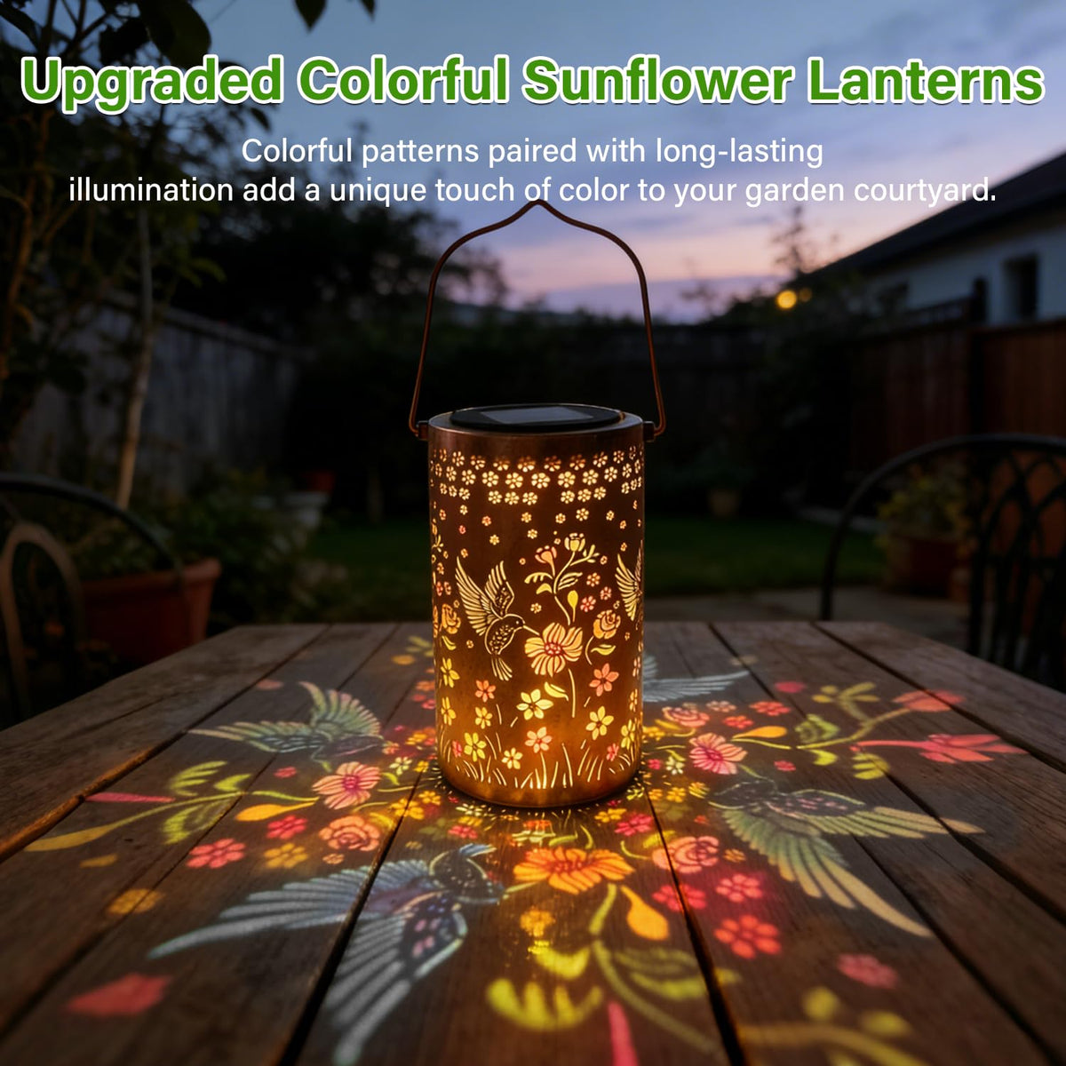PASUTO multicolor glow garden lantern creates vibrant ambiance without cords.