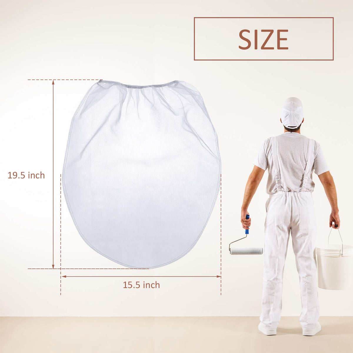 Patelai elastic-top paint filter bag securely fitted on a bucket edge