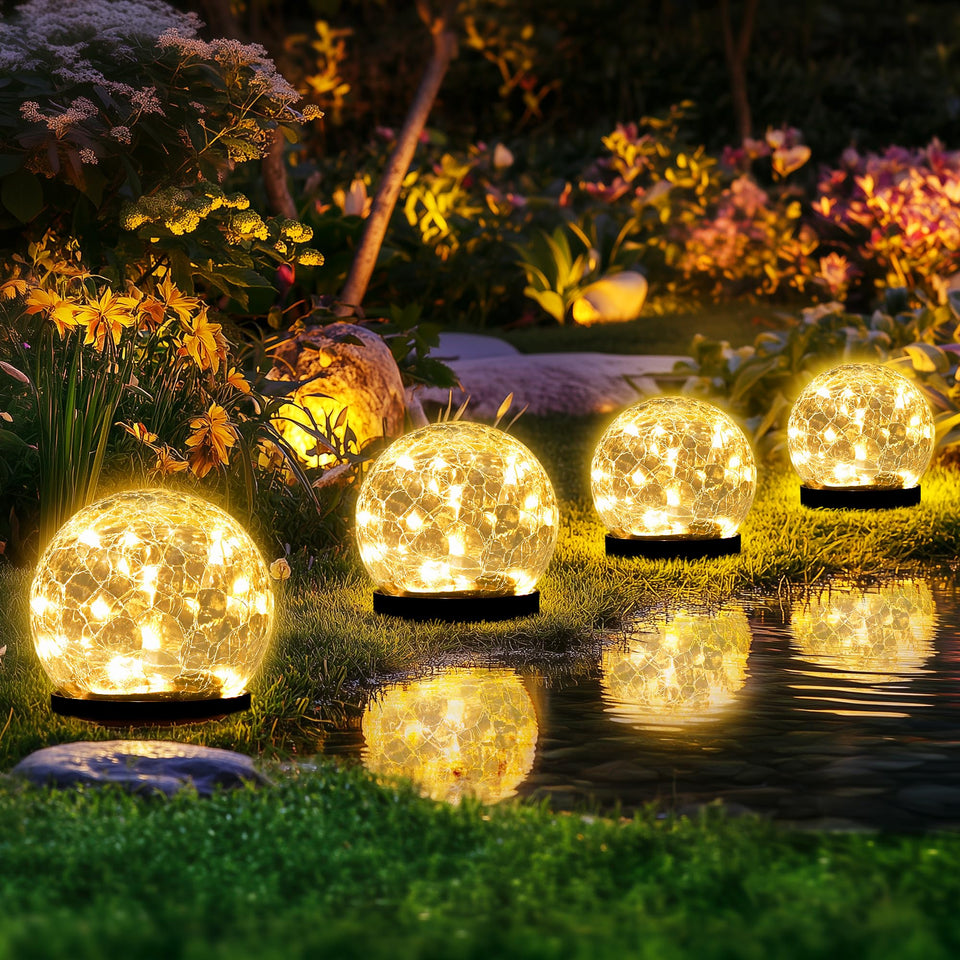 PATIOPIA solar globe light with cracked glass for warm garden ambience
