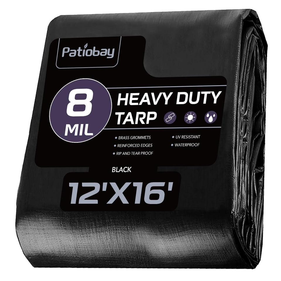 Patiobay tarp 12x16 ft laid flat for patio shade and weather protection.