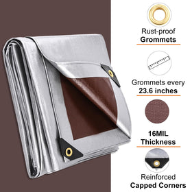 Patiobay tarp 16 mil polyethylene emphasizes durable weather coverage.