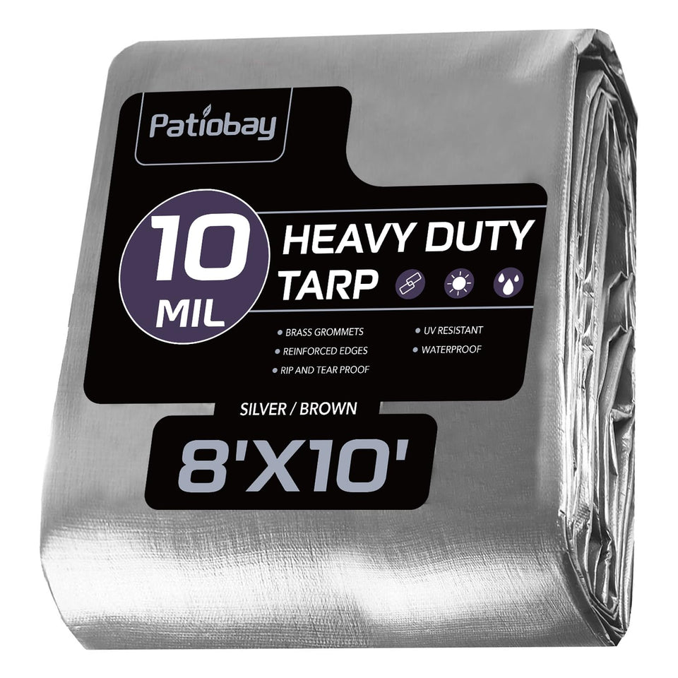 Patiobay Tarp 8x10 heavy-duty cover protecting outdoor gear and furniture