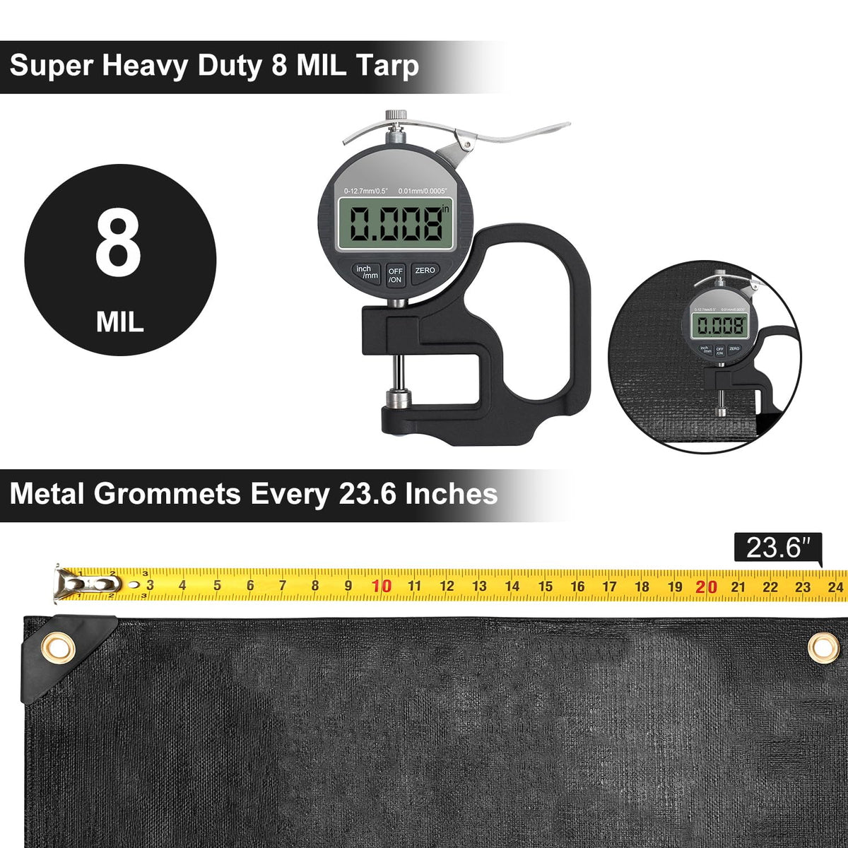 Patiobay tarp with grommets every 23.6 inches for secure ties.