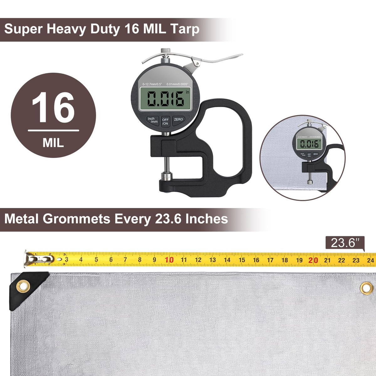 Patiobay tarp with grommets every 23.6 inches for secure setup