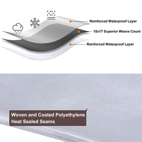 Patiobay tarp reinforced edges enhance tear resistance during windy conditions.