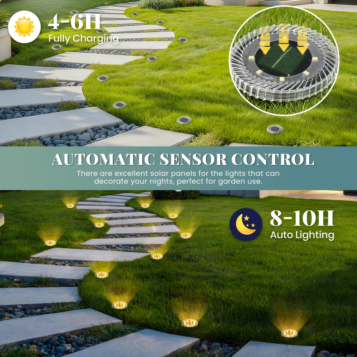 PATIOWIN flush-mount solar light installs neatly along lawn edges.