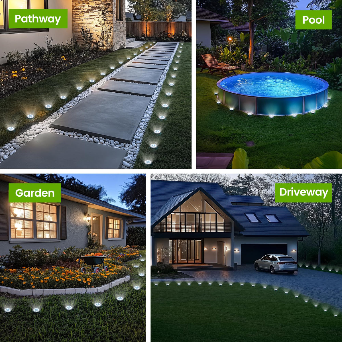 PATIOWIN mini solar ground lights illuminating night walks along a walkway