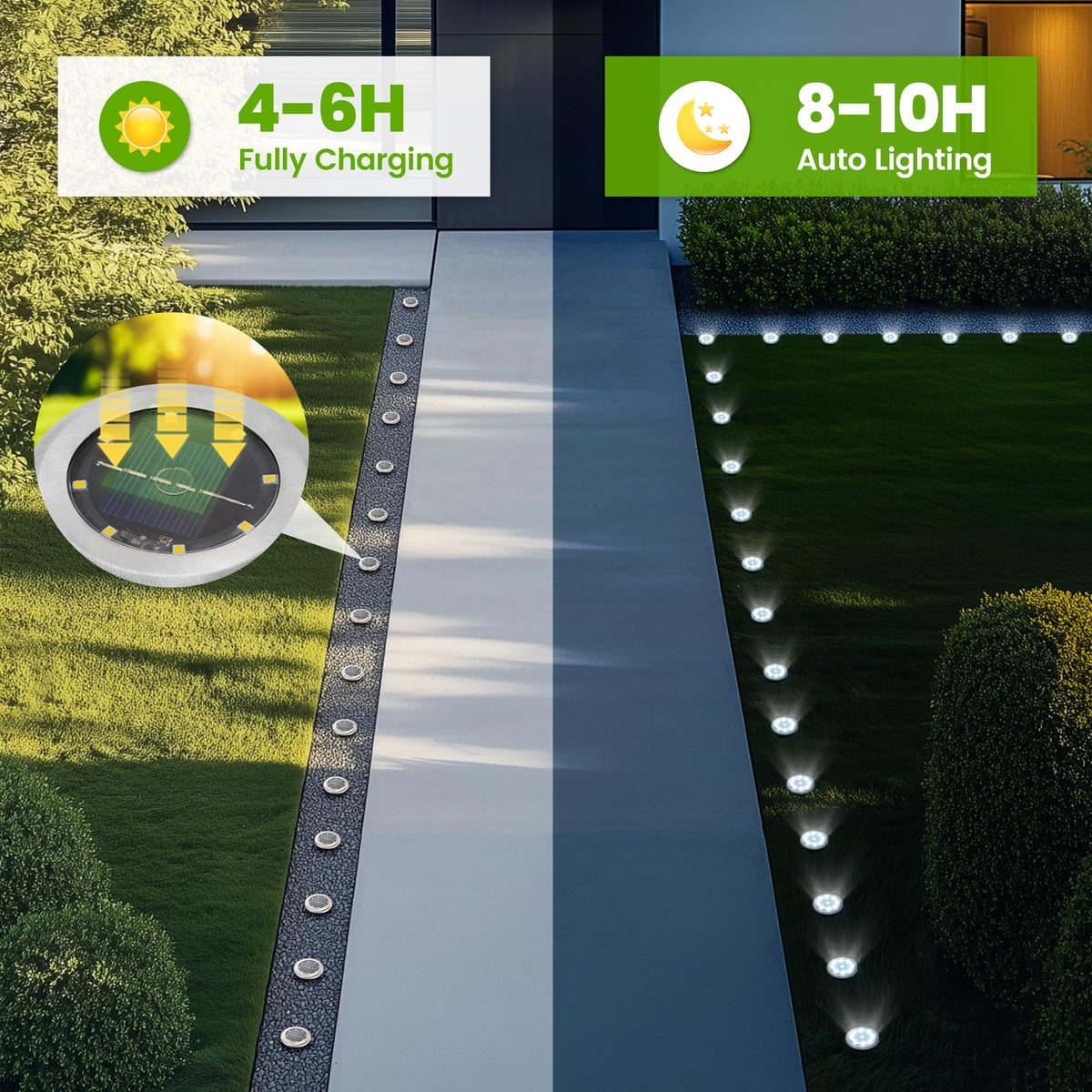 PATIOWIN mini solar ground lights along a well-lit walkway