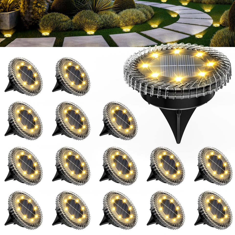PATIOWIN round 8-led solar ground light for even pathway illumination.