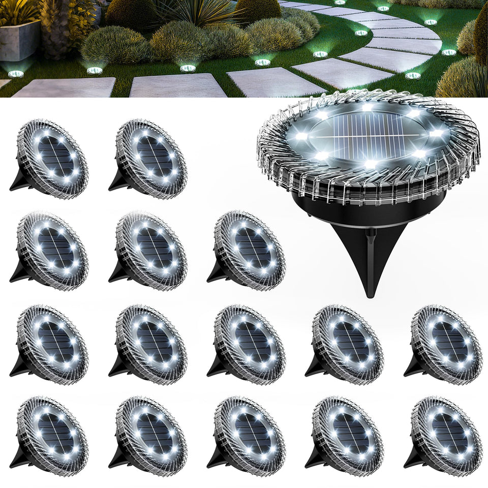 PATIOWIN small solar ground light with 8 LEDs provides 360° brightness for yard edges.