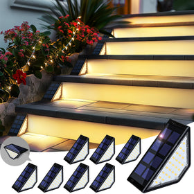 PATIOWIN solar step lights illuminate stairs for safer outdoor pathways at night.