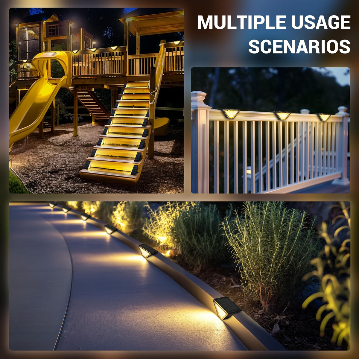 PATIOWIN weatherproof ABS housing protects lights through rain and snow.