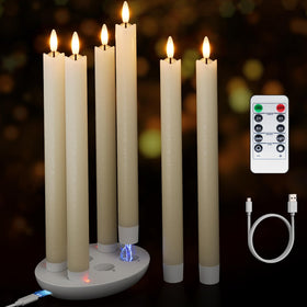 Patiphan charging station powering six flameless taper candles for uninterrupted ambient light
