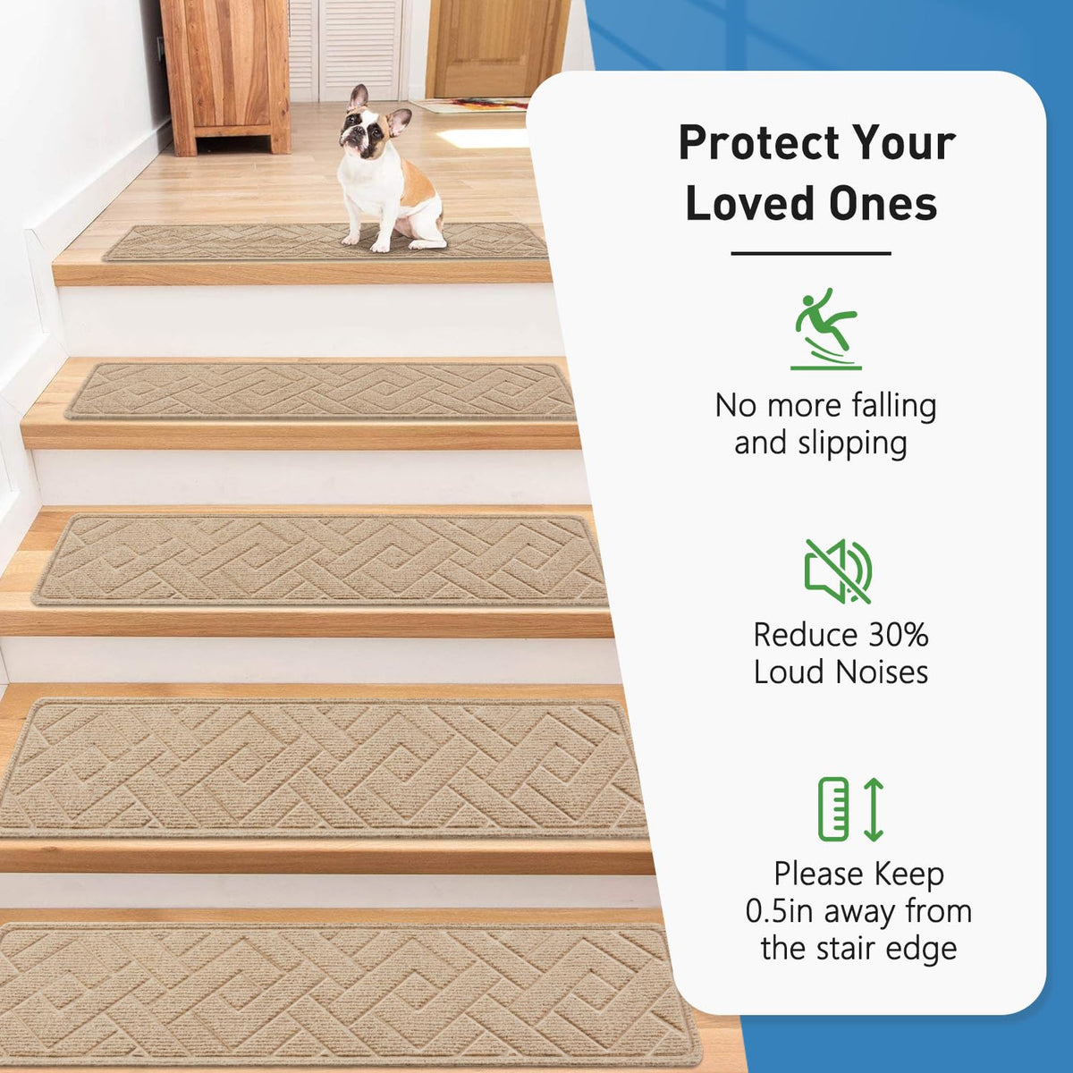 PATTENGO 8x30 inch stair treads close-up shows strong grip.